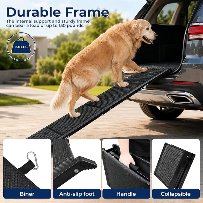 Dog Stairs for Car,70.8" L× 19.6" W Dog Ramp for Large Dogs with Non-Slip Surface,Portable Folding Pet Stairs/Steps for Car SUV & Truck,Dogs Ramp for High Beds & Couch,Up to 150LBS (Large)