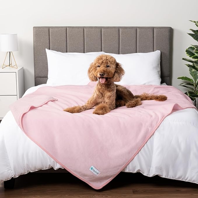 PetAmi Waterproof Dog/Cat Blanket, Pee Proof for Couch/Bed, Reversible, Soft Fleece, Washable, 40x60 Pink