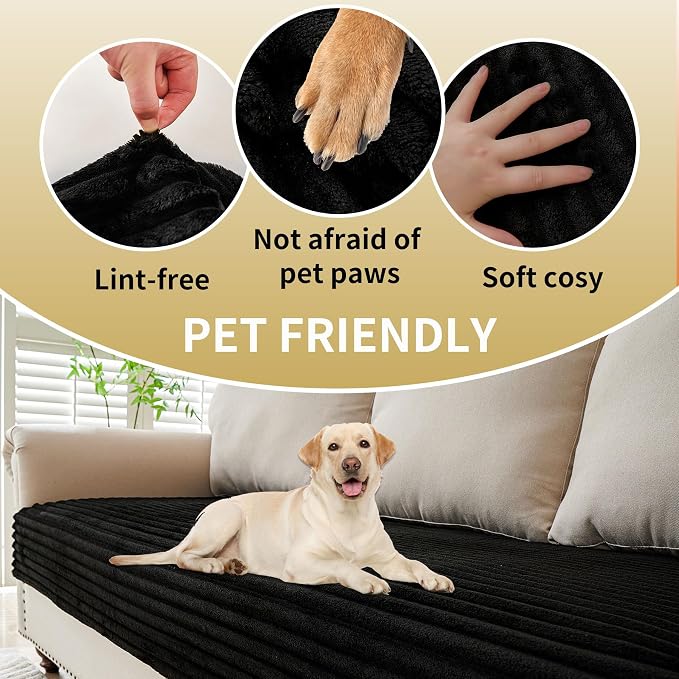 HAOMAIJIA Waterproof Couch Cover for Dogs Washable,Faux Fur Pet Couch Covers for Sofa,Soft Dog Bed Cover Non-Slip Couch Covers for 3 Cushion Couch Sofa Pet Friendly (Black, 23" x 23" 2 Pack)