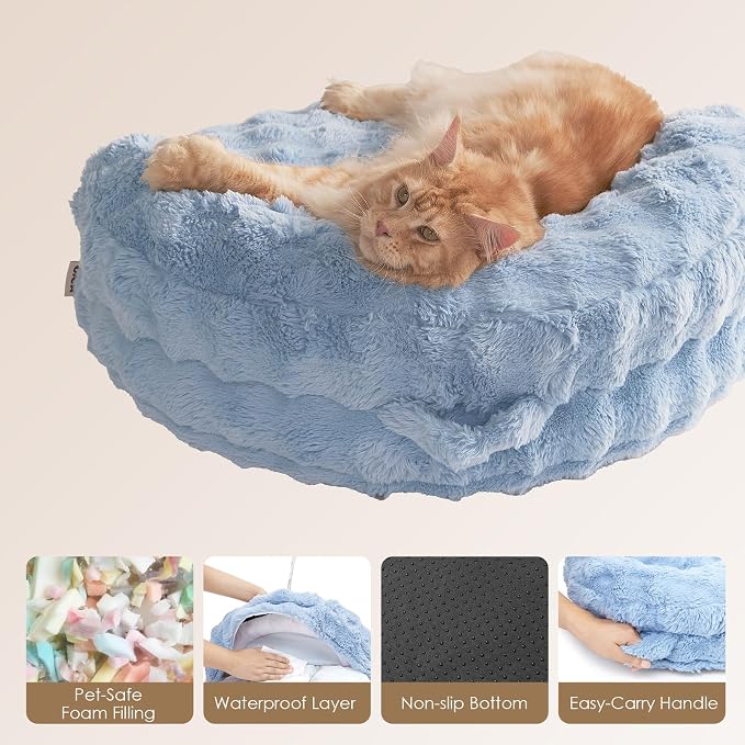 EHEYCIGA Soft Dog Couch Bed for Large Dog, Fluffy Medium Dog Bed with Removable Washable Cover, Bolster Pet Sofa, Waterproof and Non-Slip, 36" x 36"x 9", Blue