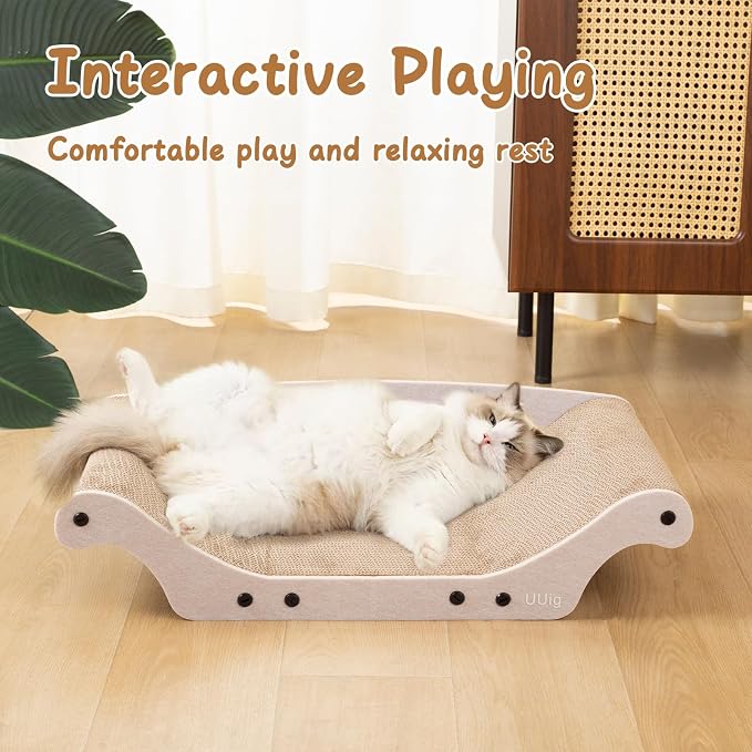 Cat Scratcher Bed 25" Large Cardboard Cat Couch Scratcher | Cat Scratcher Sofa for Large Cats, Abrasion Resistant Curve Cardboard Cat Sofa, Widened Scratch Pad for cats with catnip