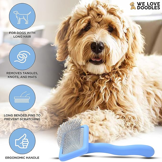 We Love Doodles Small Dog Dematting Rake & Small Slicker Brush - Detangler Brush For Dogs, Comb Tool For Grooming, Pet Grooming Detangler Pin Dog Brush, Dog Slicker Brush for Pet Hair