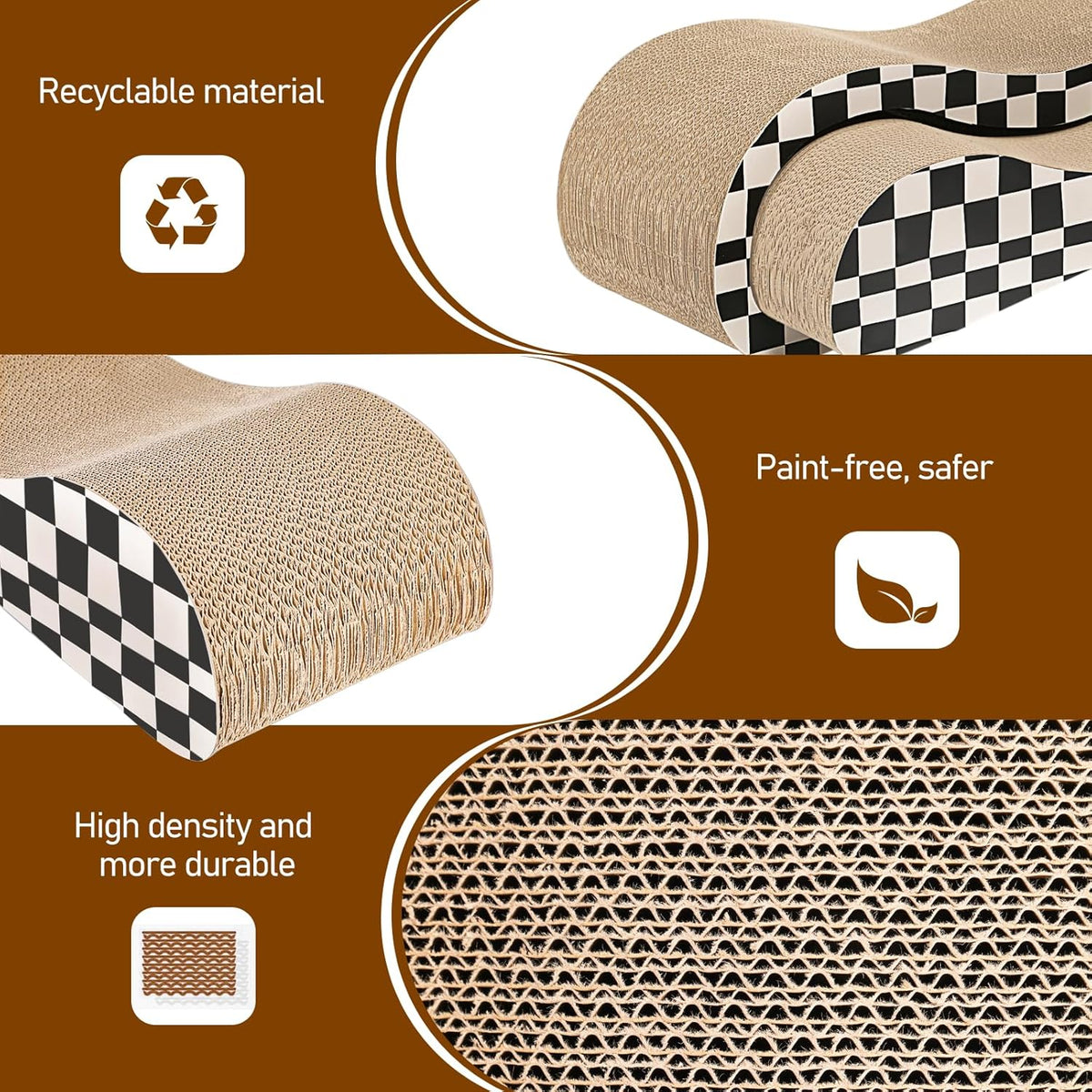 2 in 1 Cat Scratcher Cardboard Lounge Bed, Cat Scratching Post, Durable Board Pads Prevents Furniture Damage,Large,Checkerboard