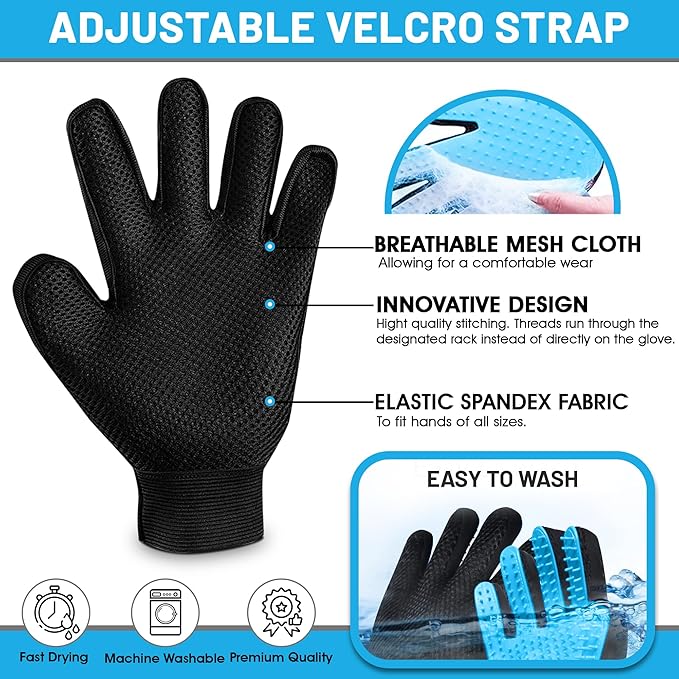 ZENELANEP Upgrade Pet Grooming Gloves, Grooming Gloves for Dogs, Cats, Rabbits & Horses with Long and Short Hair, Efficient Pets Hair Remover Mittens - 1 Pair (Sky Blue)