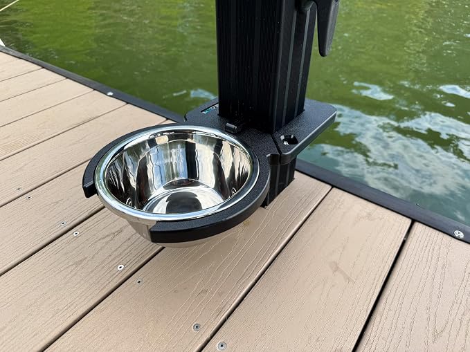 Dock Mounted Dog Bowl & Holder – UV & Rust-Resistant, Marine-Grade, Easy No-Drill Installation, Made in The USA- Fits a 3" Square Post