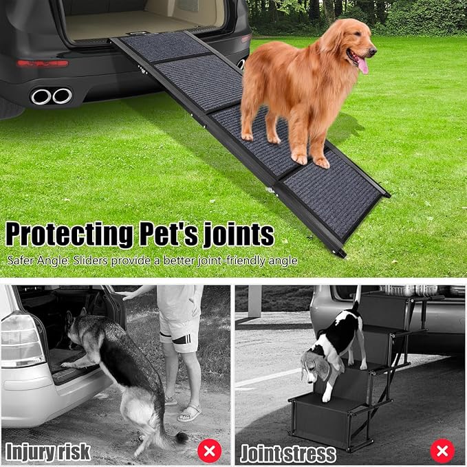 GaliGali Dog Ramp for Car, Portable Folding Pet Stair 71" Long&19.7" Wide | Ramp with Non-Slip Carpet Wider Dog Stair Allows Medium to Large Dogs Up to 250 lbs to Enter Car SUV and Truck