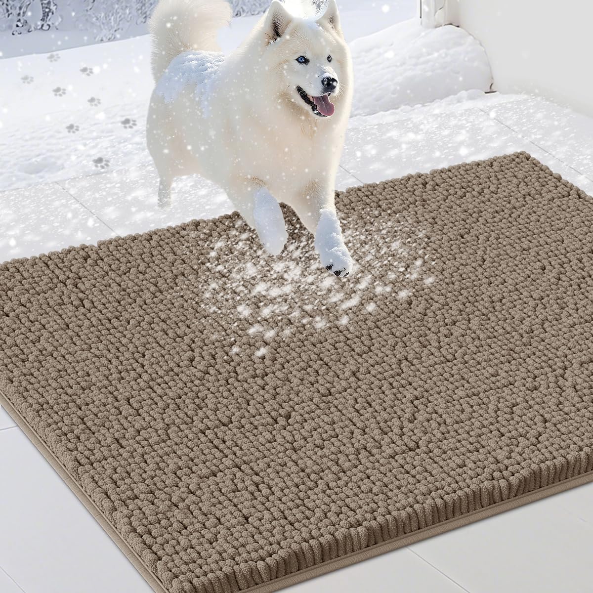 Dog Door Mats for Muddy Paws, Chenille Absorbent Dog Mats, Non Slip Heavy Mud Mat for Dogs, Soft Pet Mat for Entryway, Mud Paws, Inside Floor,36" x 24", Beige