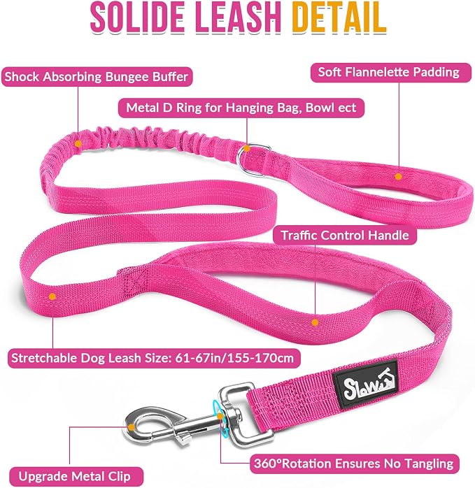 SlowTon No Pull Dog Harness with Front Clip - Heavy Duty, Soft Padded | Neck & Chest Adjustable, Tactical Pet Vest and Leash Set for Large Medium Sized Dogs, for Easy Walk & Training, Fuchsia L
