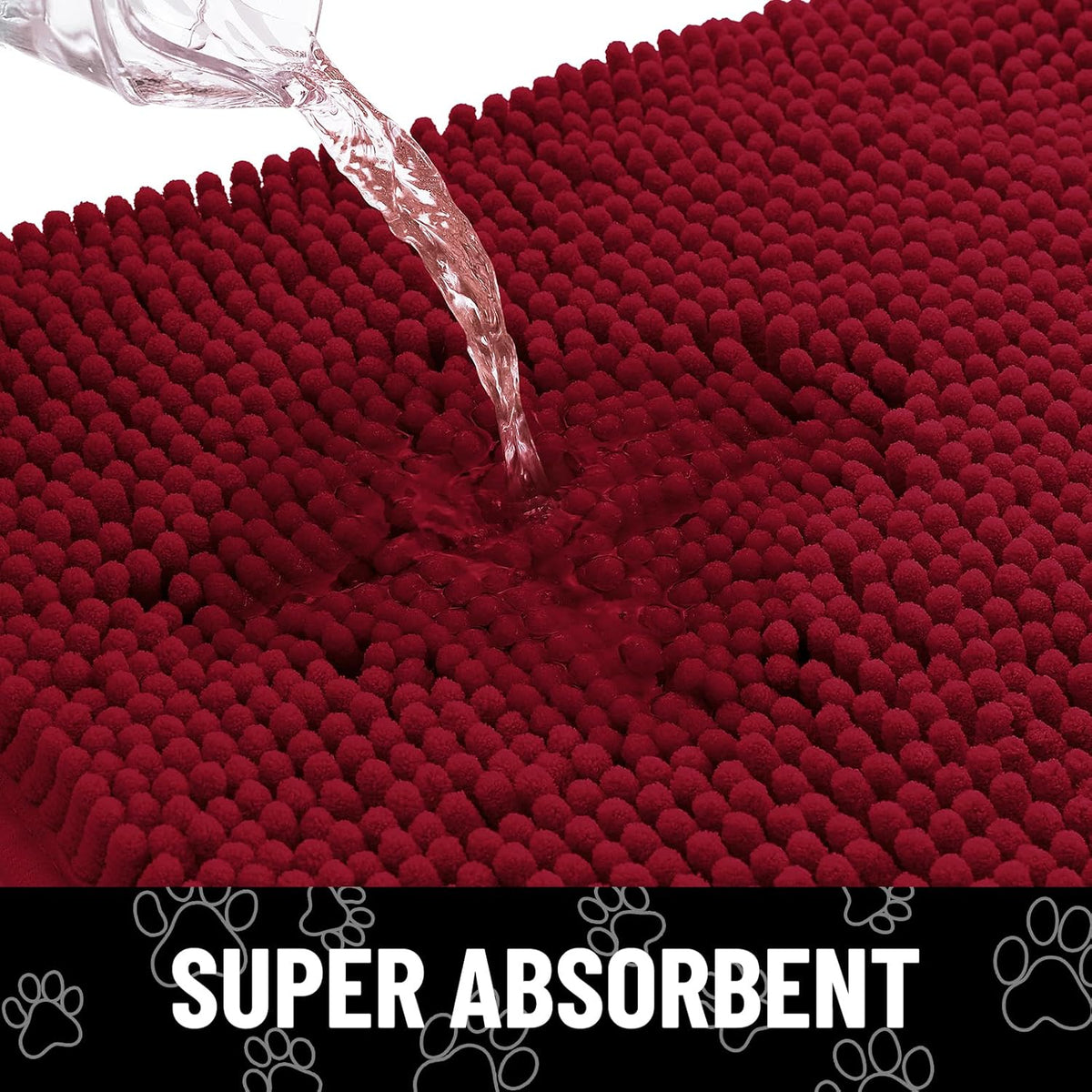 Smiry Dog Door Mat for Muddy Paws, Absorbent Dirt Trapper Non Slip Quick Dry Washable Chenille Mat for Mud Dogs, Entry Rug for Indoor and Outdoor (24x16 Inches, Red)