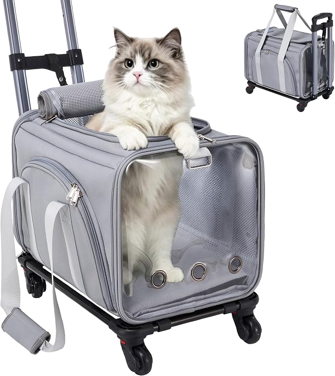 Soft Cat Carrier with Detachable Wheels Expandable - Dog Carrier Foldable Pet Carrier for Cats and Dogs for Travel Outdoor Camping Indoor