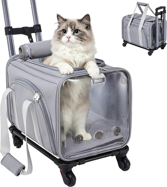 Soft Cat Carrier with Detachable Wheels Expandable - Dog Carrier Foldable Pet Carrier for Cats and Dogs for Travel Outdoor Camping Indoor