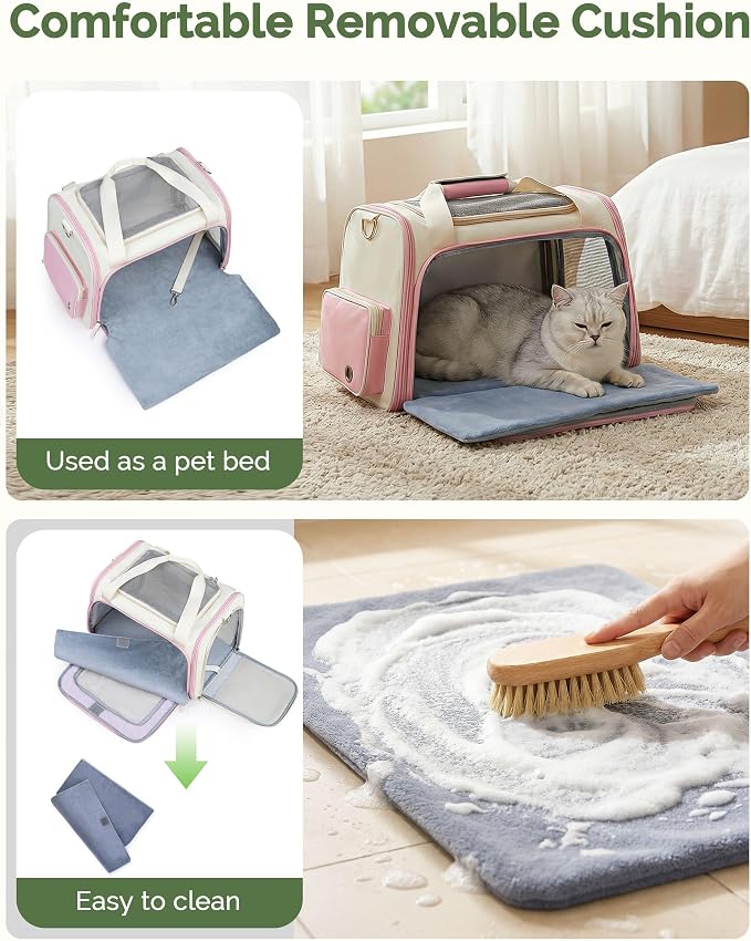 Homespon Soft-Sided Cat Carrier Dog Carrier, 34.5L Airline Approved Pet Carrier, Collapsible Travel Bag with Removable Bed for Small Dogs & Cats (Pink)