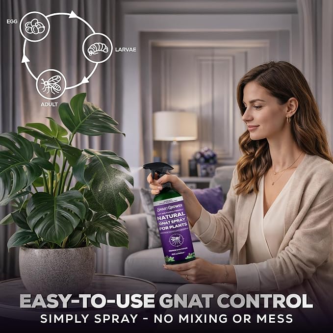 Natural Gnat Spray for Plants (32oz) – Fungus Gnat Killer for Indoor Plants – Essential Oil Plant Bug Spray – Ready to Use – Pet and Family Friendly, Houseplant Insect Control - Smart Grower