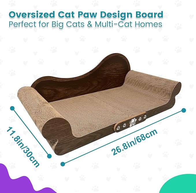 Cat Scratcher Sofa - 26" Cat Scratcher Lounge for Indoor Cats, Long Lasting Scratching Pads, Furniture Protector