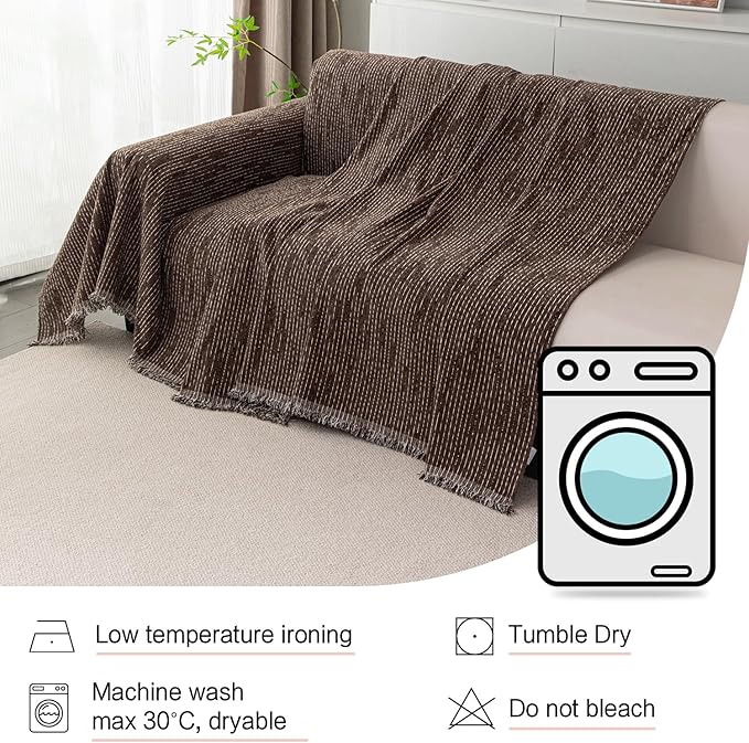 MYSKY HOME Couch Covers for 2 Cushion Couch Sofa, Chenille L Shape Sectional Couch Cover - Pet-Friendly, Machine Washable, Non-Slip Sofa Protector for Dogs, Kids, 71"x118", Deep Chocolate