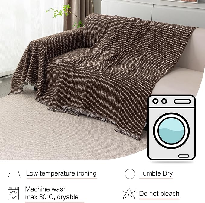 MYSKY HOME Couch Covers for 2 Cushion Couch Sectional Sofa, L Shape Sofa Protector Deep Chocolate Chenille Couch Cover, Sofa Covers Washable Blanket with Tassel Pet Couch Cushion Cover, 71"X102"