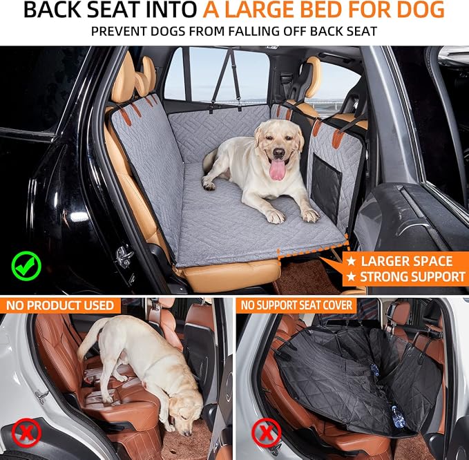 YJGF Hard Bottom Dog Car Seat Cover for Back Seat,Seat Extender for Dogs | Strong Support,More Rest Space,Waterproof, Scratch Resistant,Car Seat Protector,Dog Hammock for Car/SUV/Small Truck
