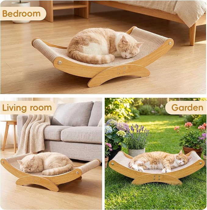 Extra-Larger Sisal Cat Scratcher Bed, Furniture Protector for Indoor Cats | Wood Frame Scratch Pad, 27.6" Natural Sisal Scratch Post, Modern Cats Lounger/Hammock, Easy Assembly