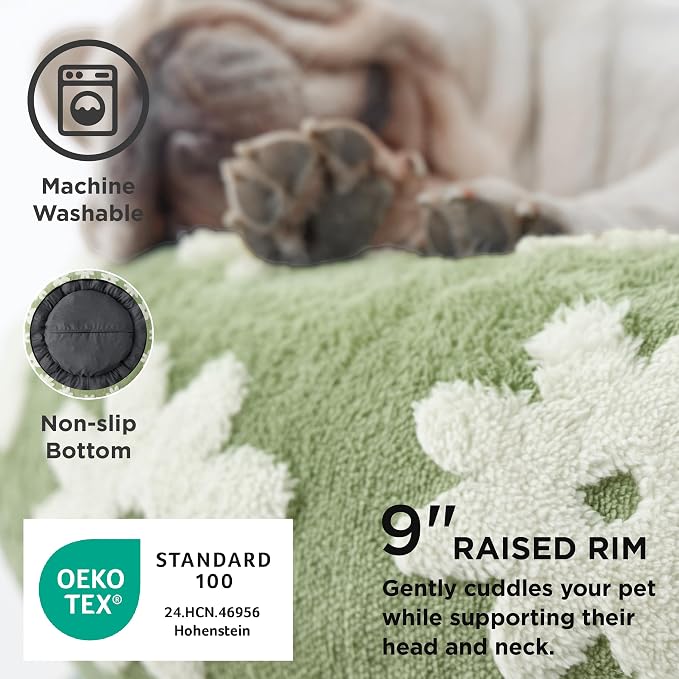 LE SURE Shown on TV Jacquard Donut Dog Beds Extra Large,Green 42x42x9in | XL Orthopedic Calming Pet Bed Sofa, Original Design Pattern,Washable Cover, Home Decor as Gift for Pet,Anti Slip Bottom