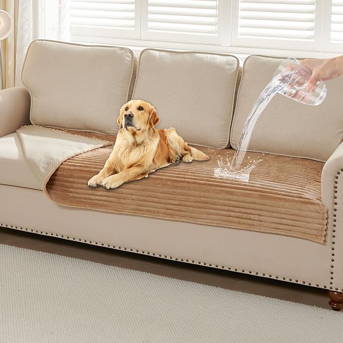 HAOMAIJIA Waterproof Couch Cover for Dogs Washable,Faux Fur Pet Couch Covers for Sofa,Soft Dog Bed Cover Non-Slip Couch Covers for 3 Cushion Couch Sofa Pet Friendly (Khaki, 35" x 62")