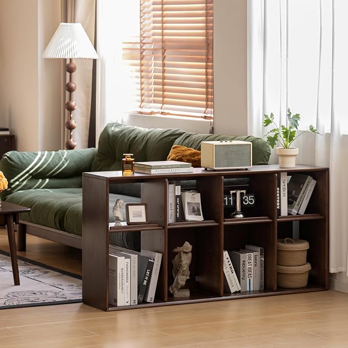 YESWOOD Modular Bookcase Storage Cubes, 100% Solid Rubberwood TV Stand Free Combination, Small Walnut Color Buffet Cabinet for Living Room Bedroom Study