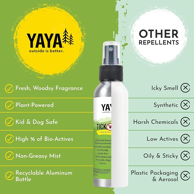 Yaya Organics All Natural Extra Strength Tick Repellent DEET Free - 4 Ounce Spray Bottle