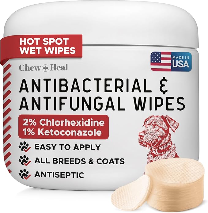 Soothing Dog Paw Wipes for Itchy Skin - Antibacterial and Antifungal Formula With Chlorhexidine and Ketoconazole - Daily Paw Cleaning Alternative to Shampoos - All Breeds | 50 Count | Made in the USA
