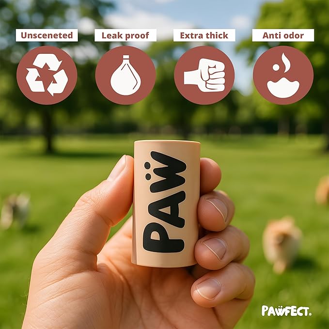 Pawfect Dog Poop Bags Rolls – Biodegradable Poop Bags, Compostable Dog Waste Bags, BPI Certified Pet Waste Bags, Unscented, Large, Puppy Poo, Earth Friendly, Bolsas Para Perros Popo (480 Counts)