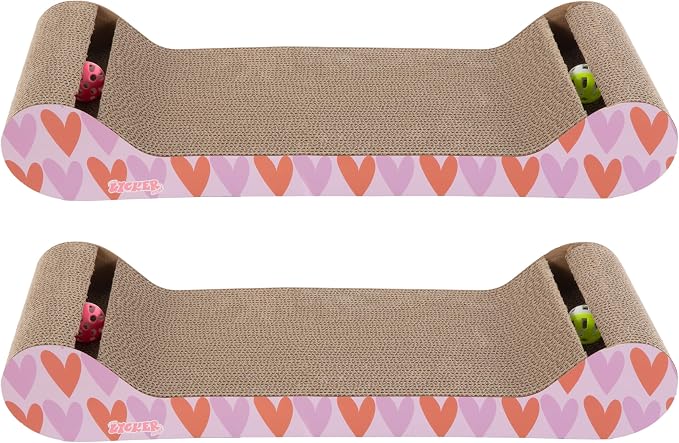 Rini 23.75" Modern Corrugated Cardboard Lounge Bed with Built-in Bell Toys and Catnip, Ergonomic Curved Sofa Scratcher for Indoor Cats, Mint/Green CSR1003E
