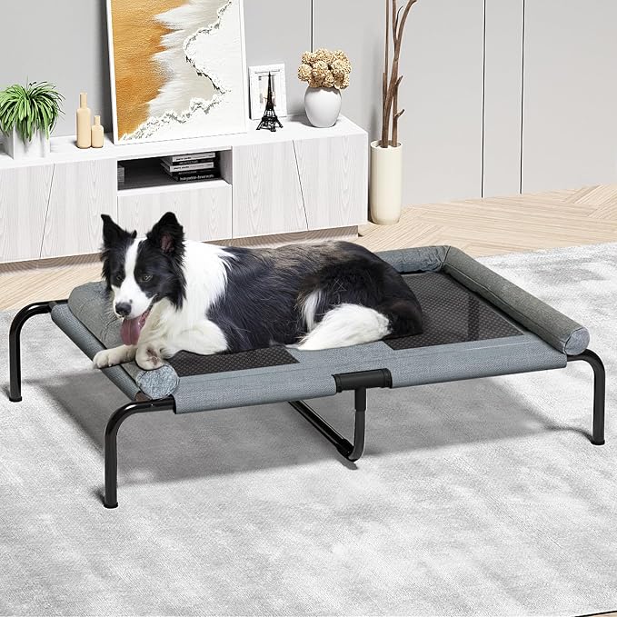 PETIME Cooling Elevated Pet Cushion Bed Raised Dog Cots for Small Dogs, Portable Indoor & Outdoor Pet Hammock, Frame with Breathable Mesh and Removable Bolsters (54 Inch)