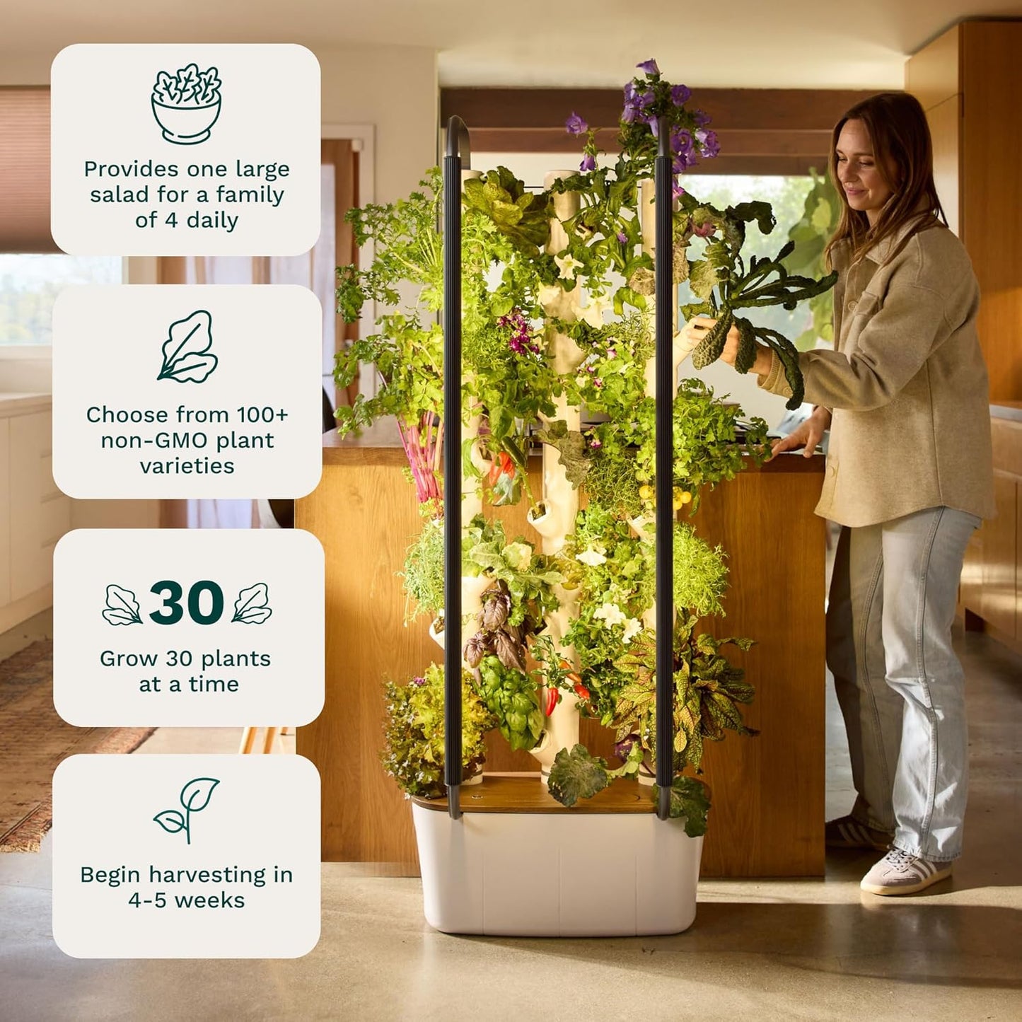 Gardyn 4.0 Hydroponics Growing System Kit & Vertical Garden Planter, 30 Non-GMO Indoor Plants Smart Garden, Herbs, Vegetables & LED Grow Lights for Indoor Gardening System