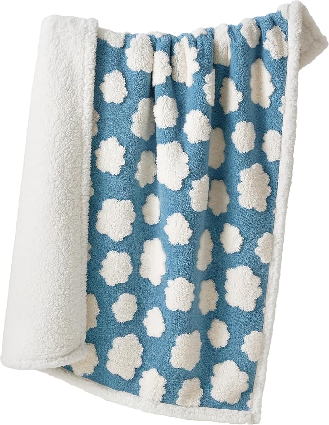 LE SURE Waterproof Dog Blankets for Large Dogs Cute Cozy 3D Jacquard,50x60 | Warm Soft Pet Blanket for Senior Dogs Aesthetic Gift, Washable Sherpa Throw, Reversible Couch Protector, Clouds Blue