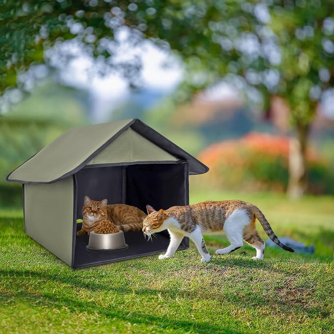 Outdoor Cat Feeding Station for Food and Wate Waterproof Camouflage | Stray Cat Shelter Cat Shelter Outdoor for Cats Birds Rabbits and Small Dog The Detachable Roof Design 17in