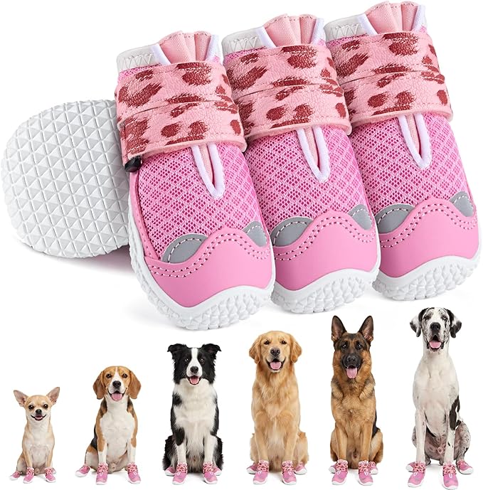 SlowTon Dog Shoes for Large Small Medium Dogs - Breathable Dog Boots for Summer Hot Pavement, Paw Protector for Outdoor Walking Winter Snow, Anti-Slip Rubber Dog Booties for Hardwood Floor (LP PI, 2)