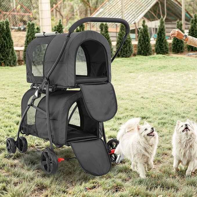 MoNiBloom Double Dog Stroller for Small and Medium Dog Cats, Black/Gray | Pet Stroller with Detachable Carrier Bags Large 4 Wheels Foldable Jogger for Small and Medium Dog Cats