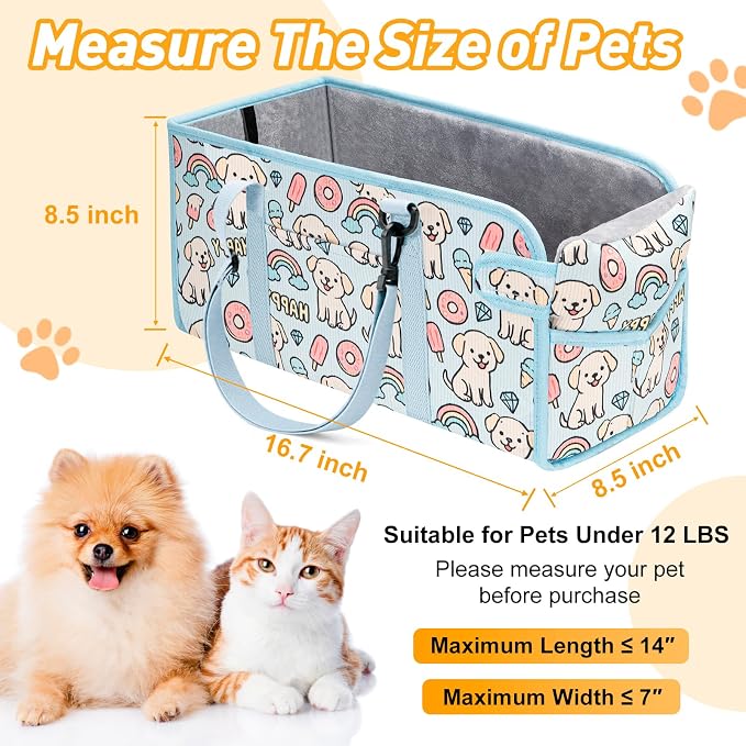 Console Dog Car Seat for Small Dogs, Foldable Booster Seat, Blue Puppy | Portable Booster Seat Sits On Car Console/ Armrest. Foldable for Easy Storage. for Center Console, Easy To Clean.