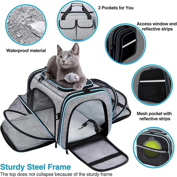Airline-Approved Expandable Pet Carrier for Small Dogs & Cats, Soft-Sided Collapsible Travel Bag with 4-Way Access(B10,Medium)