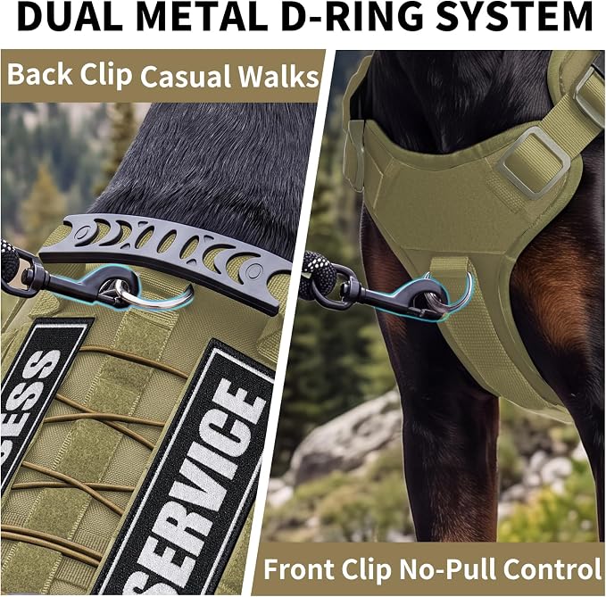 Tactical Dog Harness for Medium Dogs, Heavy Duty No Pull Dog Harness with Handle, Adjustable 6-Buckle Pet Vest for Pitbull, Border Collie, Boxer, Walking, Training, Hunting