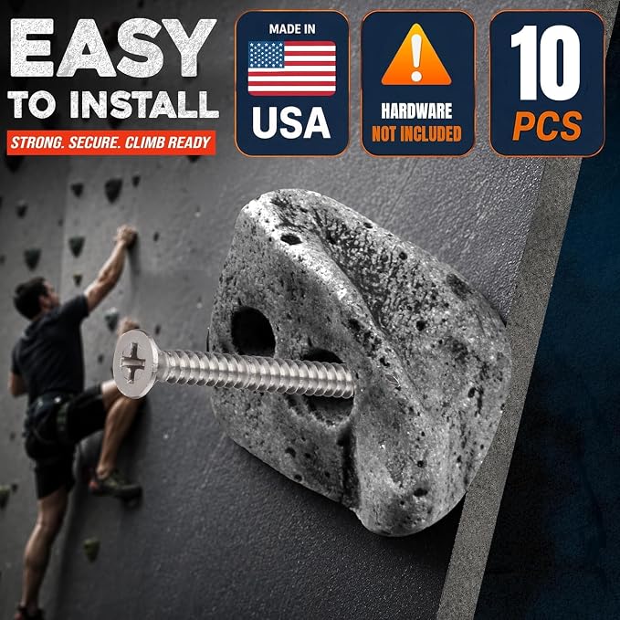 10 Large Screw On Rock Climbing Holds for Rock Wall Grips Made in USA | Rock Climbing Holds for Indoor Outdoor Play Set, Garage Gym, Bouldering, Trees - Rocky Mountain Climbing Gear