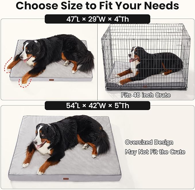 OhGeni Orthopedic Waterproof Dog Bed for Extra Large Dogs, Machine-Washable Removable Cover in Easy-Clean Fabric, Reversible Memory Foam & Easy-Carry Handle, Suitable for Crate, 47 inch (Brown)