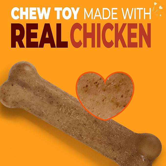 Nylabone Original Bone Strong Chew Toy for Dogs Made with Real Chicken, Durable Dog Chew Bones for Aggressive Chewers, Long-Lasting Flavor Keeps Dogs Busy, Small Dog Toys - Up to 25 lbs, 1 Count