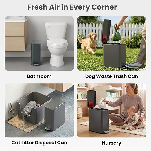 iTouchless 3 Gallon / 12 Liter Outdoor Pet Waste Bin with AbsorbX Odor Filter - Stainless Steel Garbage Can with Lid & Pedal - Small Trash Can for Patio, Deck, Yard, and Garage, Matte Gray