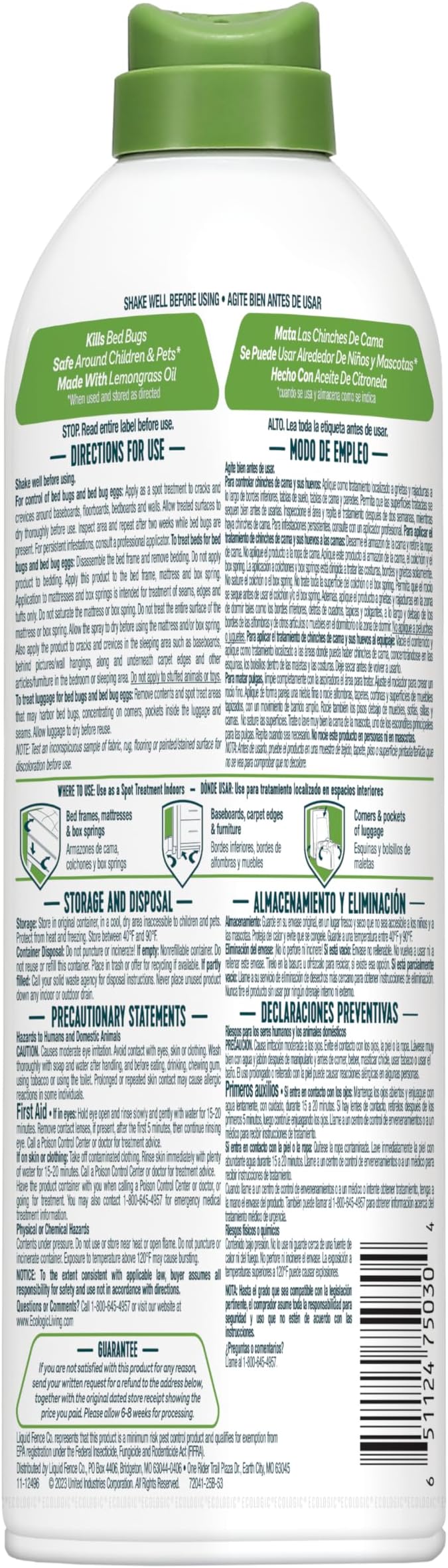 Ecologic Bed Bug Killer Aerosol, 14 Ounces, Aerosol Formula Made With Lemongrass Oil And Cornmint Oil For Use On Seams, Edges And Tufts Of Mattresses, Bed Frames, Suitcases And More