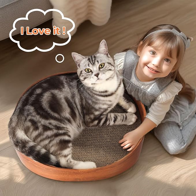 3 Pcs 16 Inch Cat Scratching Board with Box, 2 in 1 Cardboard Cat Scratchers Bed for Indoor Cats, Round Scratch Bowl with Thicker Double-Sided Pad for Cats' Scratch Need