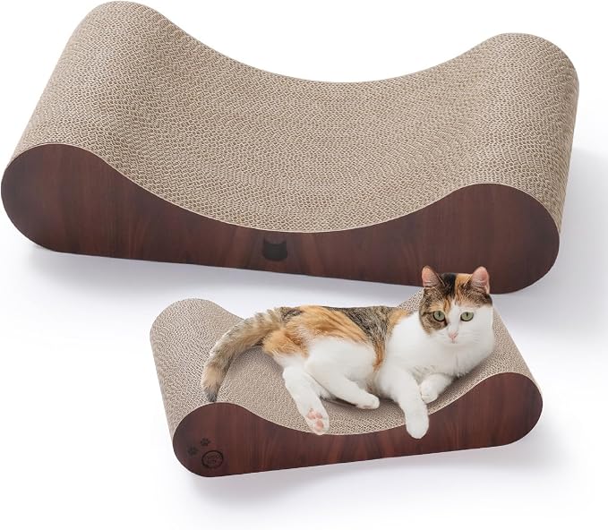 Necoichi Cardboard Cat Scratcher Bed for Indoor Cats - Cat Scratching Board, Horizontal Cat Scratch Pad Lounger with Reversible Usability and Extra Comfort for Lounge, Curved (23" Large, Dark Cherry)