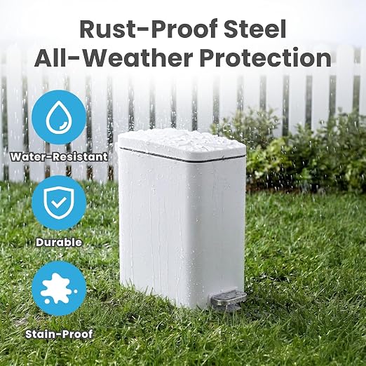 iTouchless 3 Gallon / 12 Liter Dog Poop Trash Can with AbsorbX Odor Filter - Outdoor Pet Waste Receptacle with Step Pedal - Soft Close Metal Garbage Bin for Yard, Patio, Bathroom, Matte White