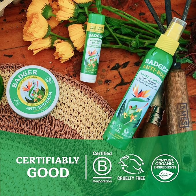 Badger Bug Spray Travel Size, Family Friendly All Natural Mosquito Repellent w/Organic Essential Oils, Smells Great, 3 Hours Effective, Deet-Free, Vegan, Travel Insect Repellent, 2.7 fl oz