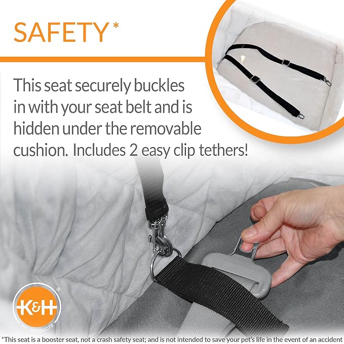 K&H Pet Products Bucket Booster Washable Medium and Small Dog Car Seat with Dog Seat Belt for Car, Sturdy Booster Seats, 2 Safety Leashes