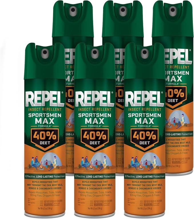 Repel Insect Repellent Sportsmen Max Formula 40% DEET 6.5 Ounces, Long-Lasting Aerosol Insect Repellent Spray Repels Mosquitoes, Ticks, Gnats, Biting Flies, Chiggers And Fleas, 6 Pack