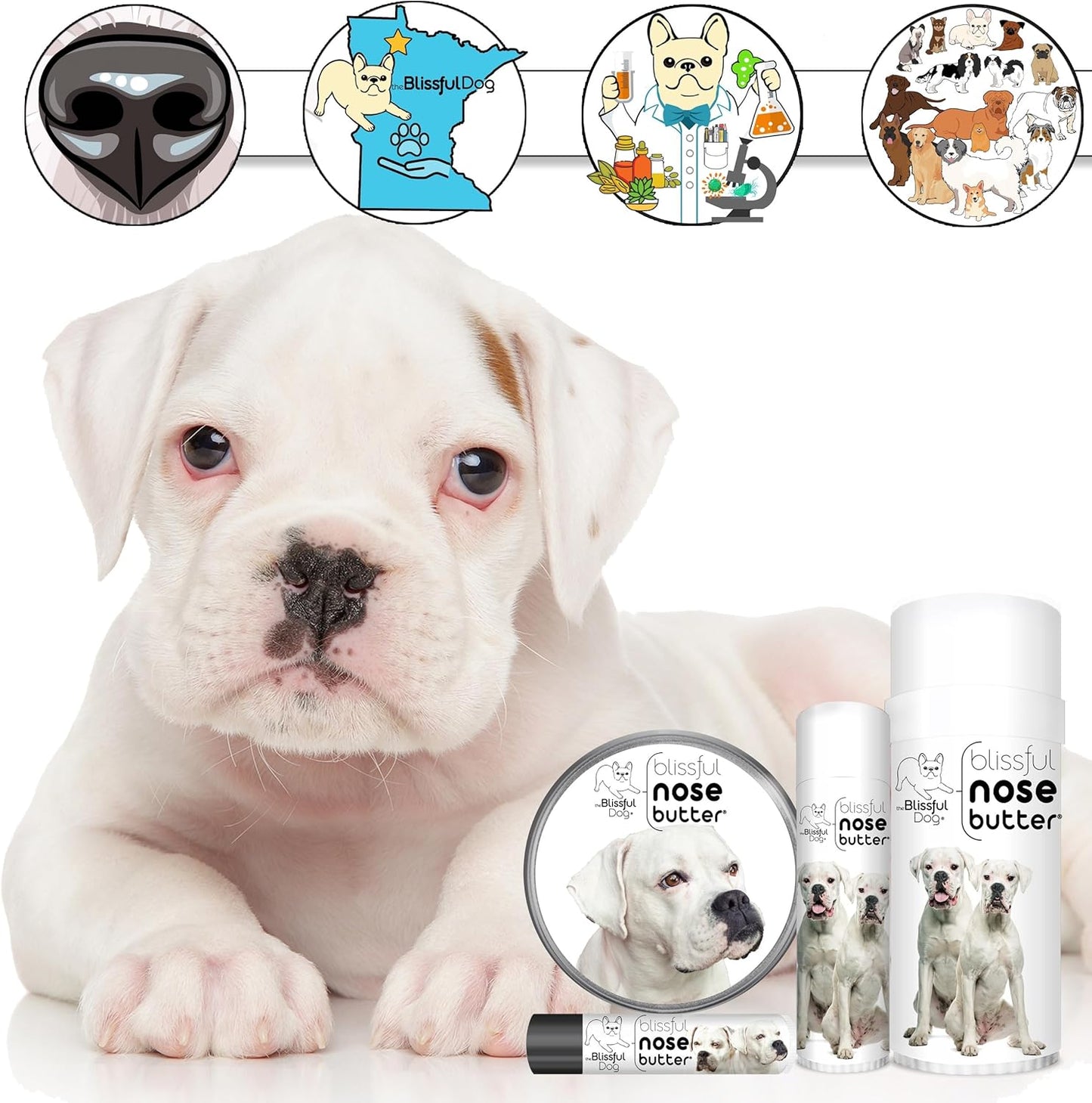 The Blissful Dog White Boxer Unscented Nose Butter, 2 oz Tube